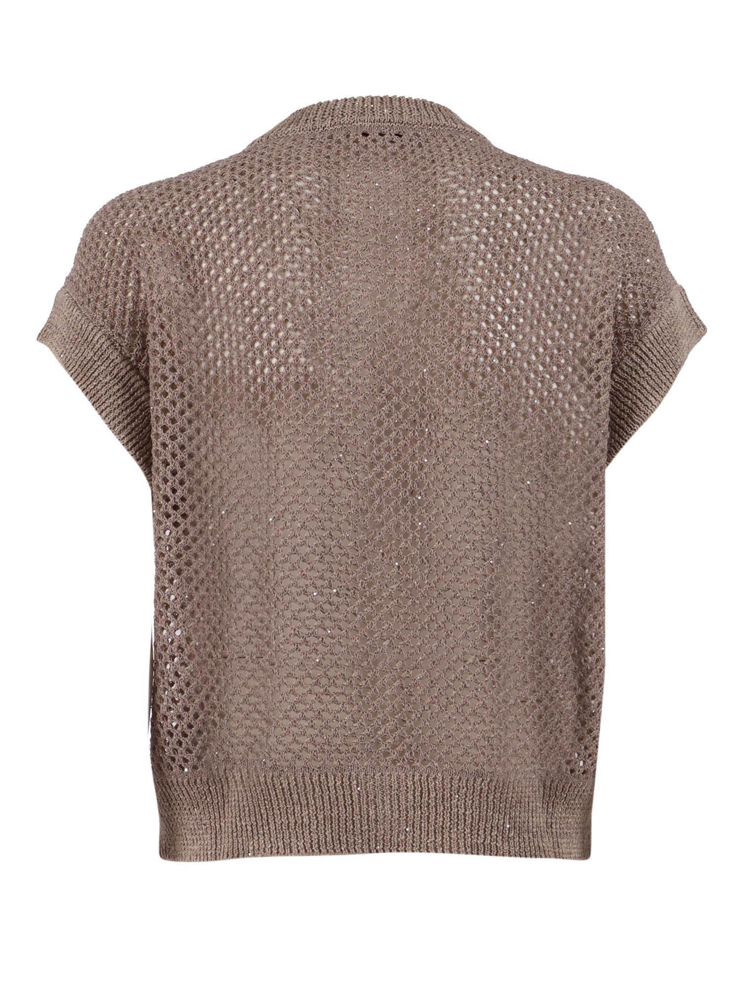 KNITTED WAISTCOAT Brown Linen Polyamide Cotton Vest