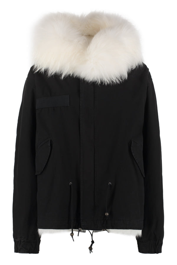 Hooded Short Parka Black Lamb Puffer Jackets