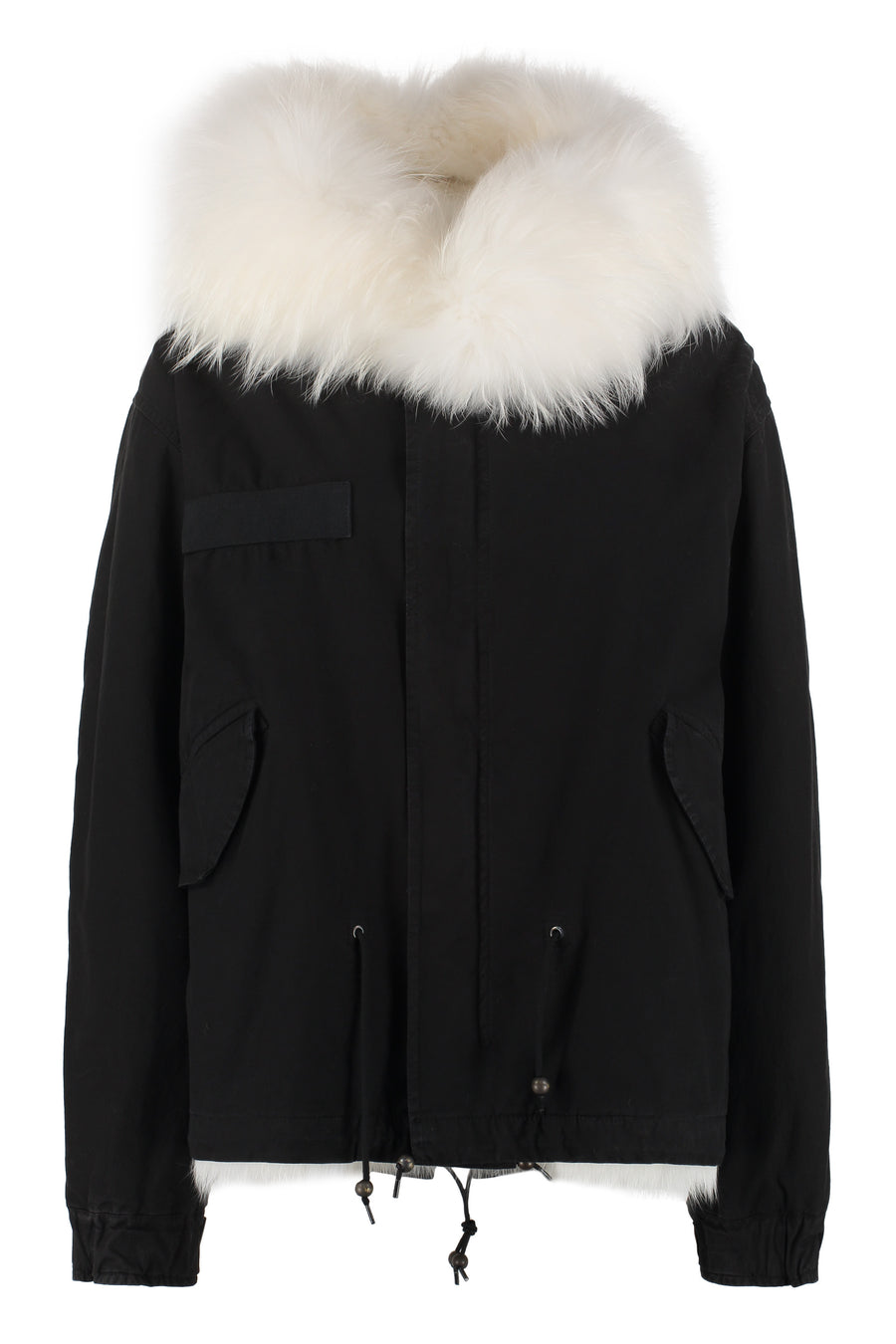 Hooded Short Parka Black Lamb Puffer Jackets