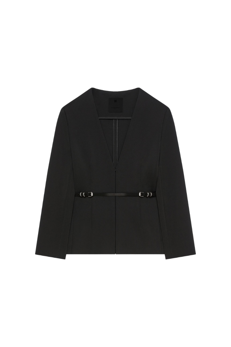 Givenchy Voyou Belt Collarless Fitted Jacket_black Black Clothing