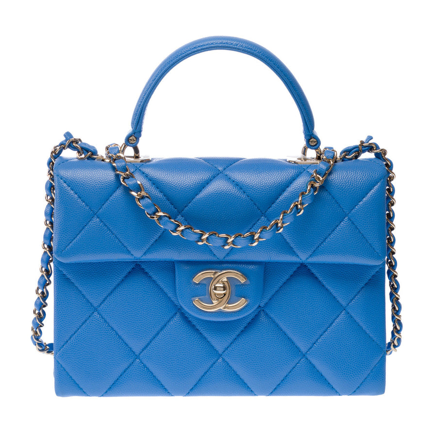 Sac Chanel Timeless Classique Top Handle En Cuir Bleu - 102848 Blue Handbag Bag