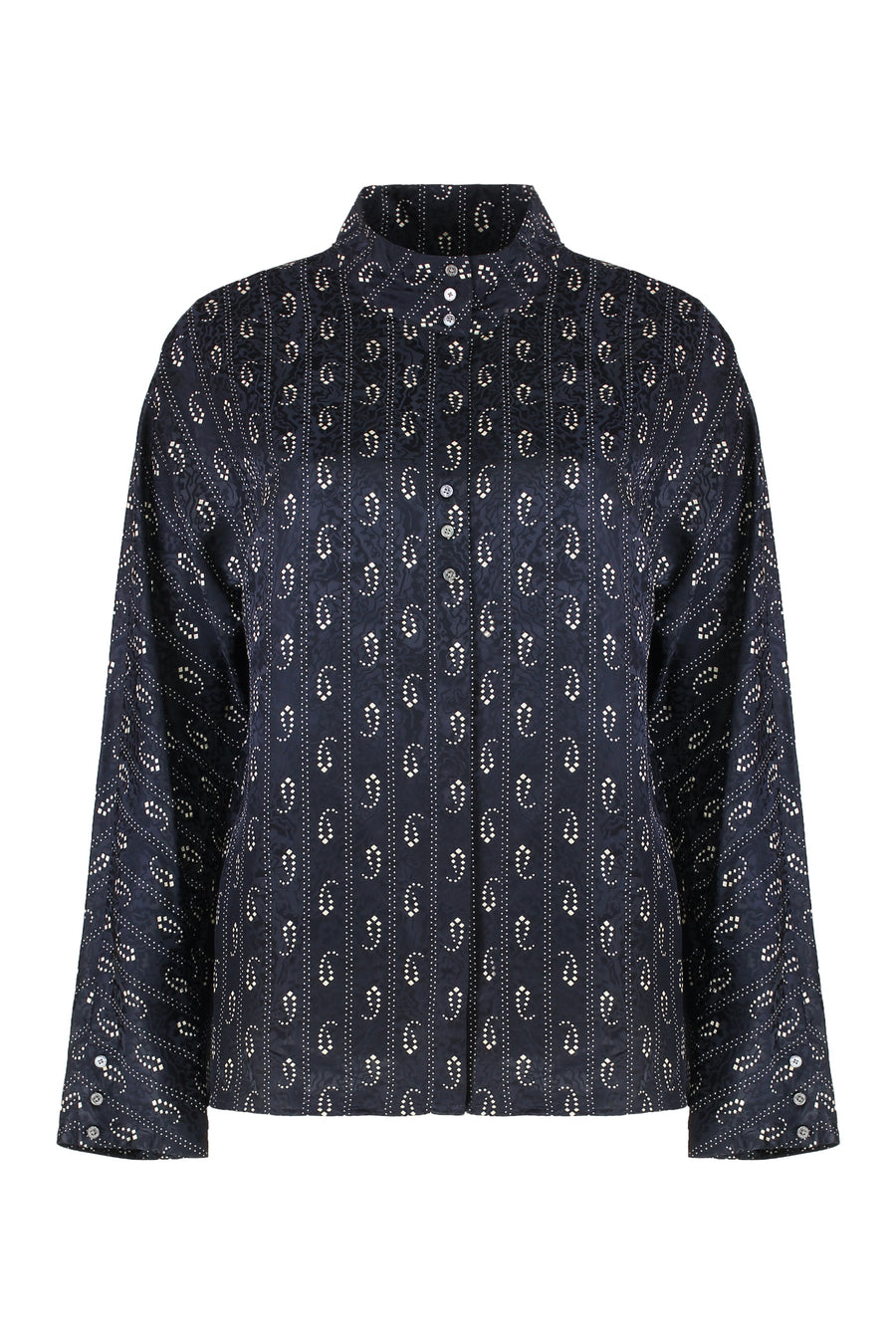 Blouse Jacquard Viscose-Silk Navy Blouses
