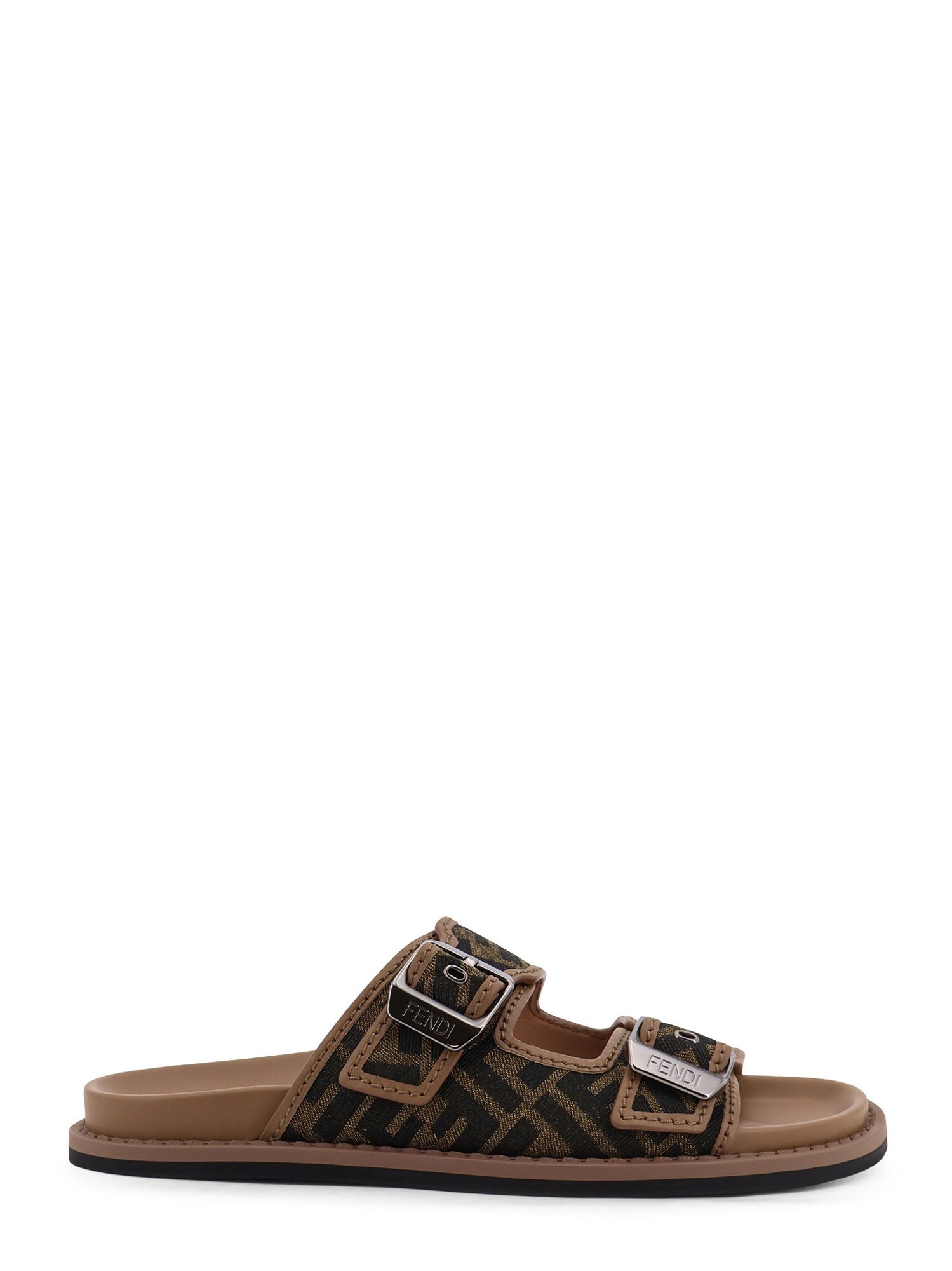 Fendi Sandals Tabacco Nero+sand Tessuto Jacquard Ff/pelle