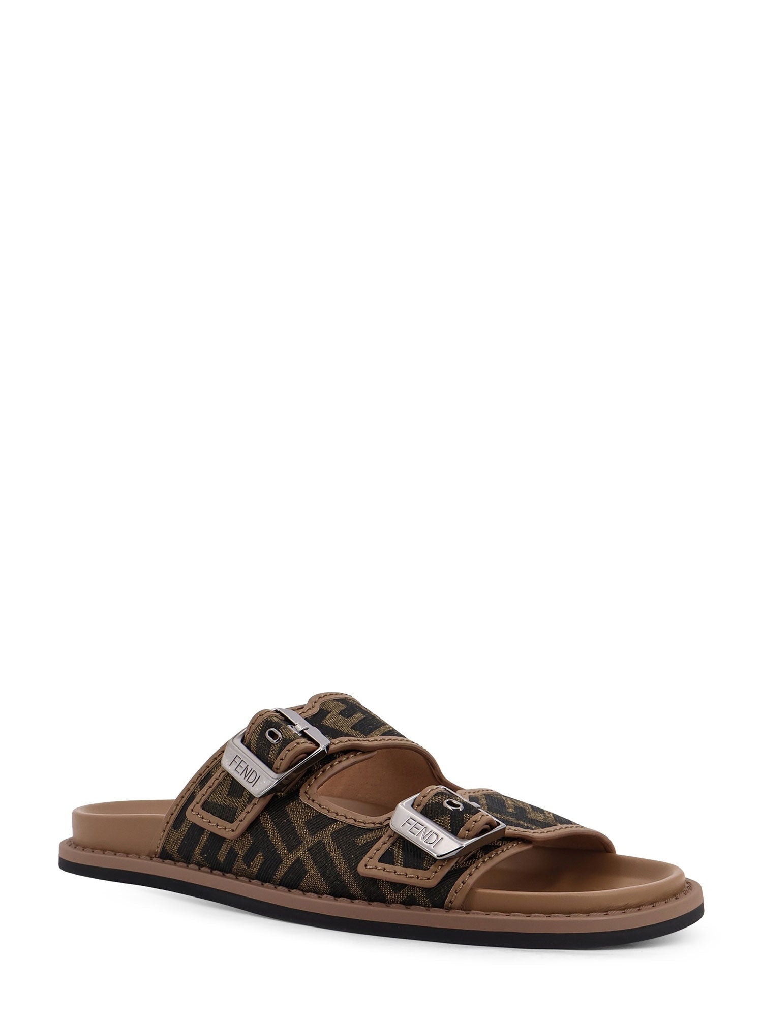 Fendi Sandals Tabacco Nero+sand Tessuto Jacquard Ff/pelle