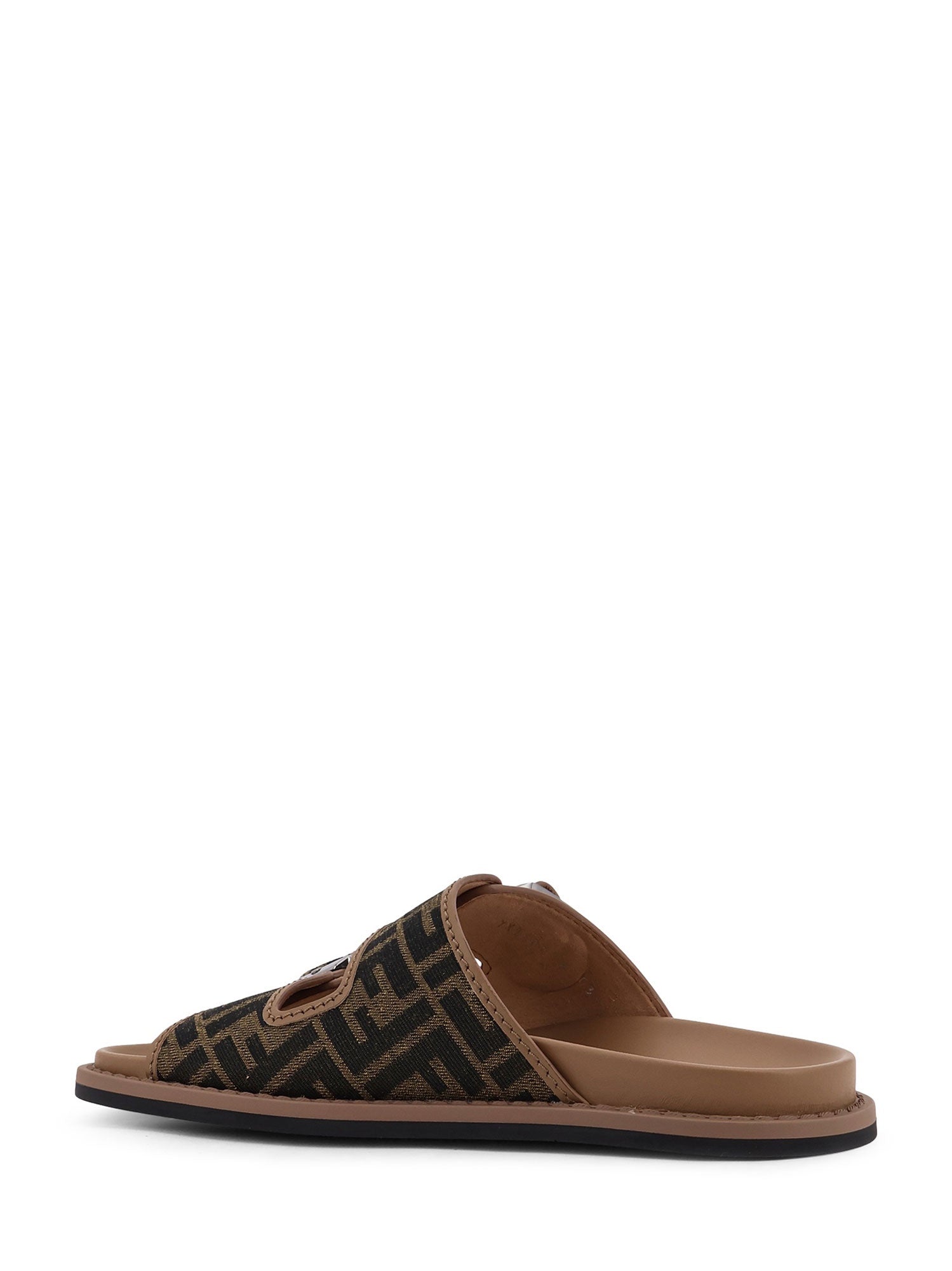 Fendi Sandals Tabacco Nero+sand Tessuto Jacquard Ff/pelle