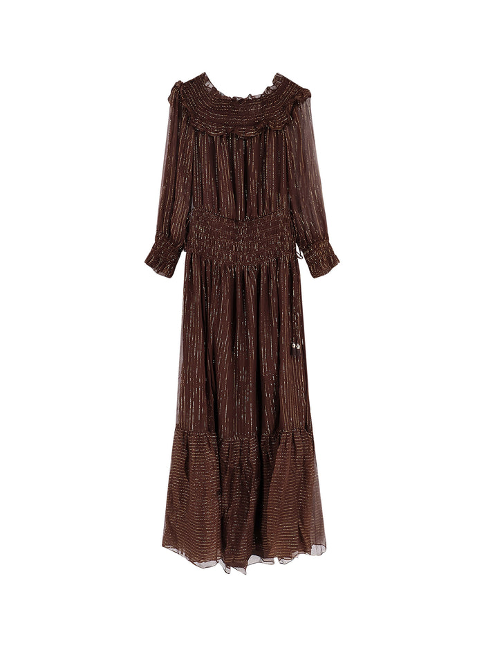 SELF PORTRAIT Dresses Brown Seta Fibra Metallizzata