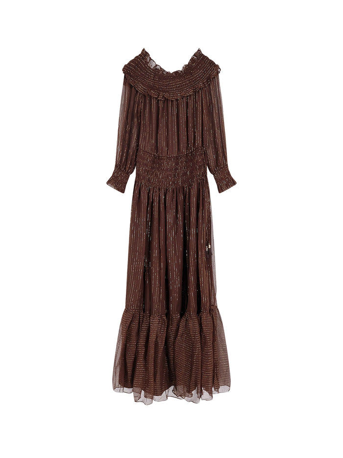 SELF PORTRAIT Dresses Brown Seta Fibra Metallizzata