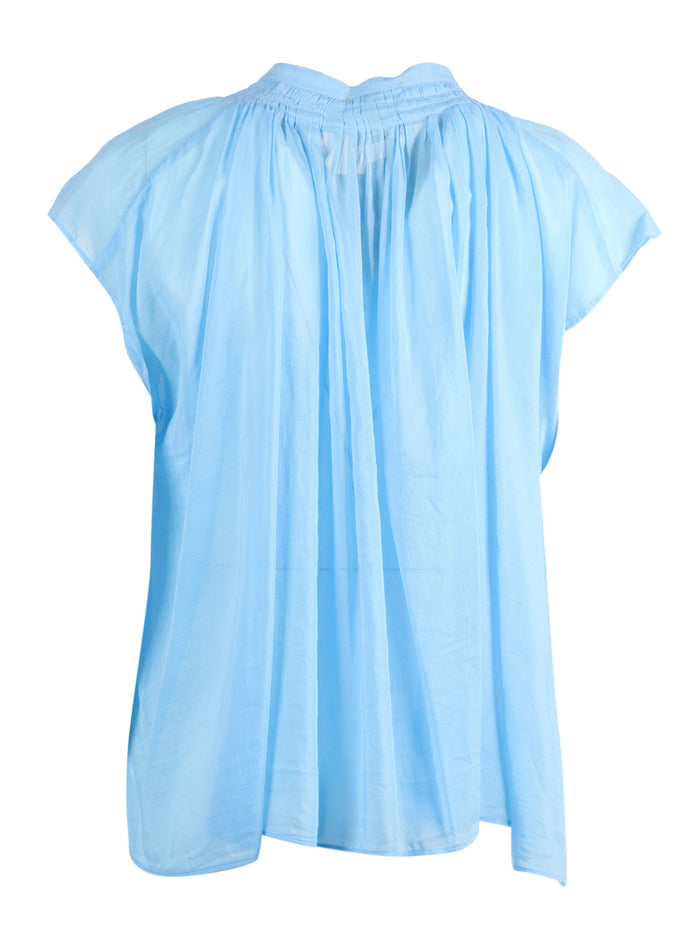 Sleeveless Bohemian Shirt Cotton-Silk Voile Turquoise Cotton Silk