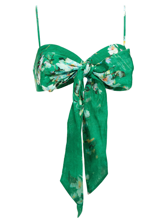 Bralette Everley Draped Bow Green Ramie Tops