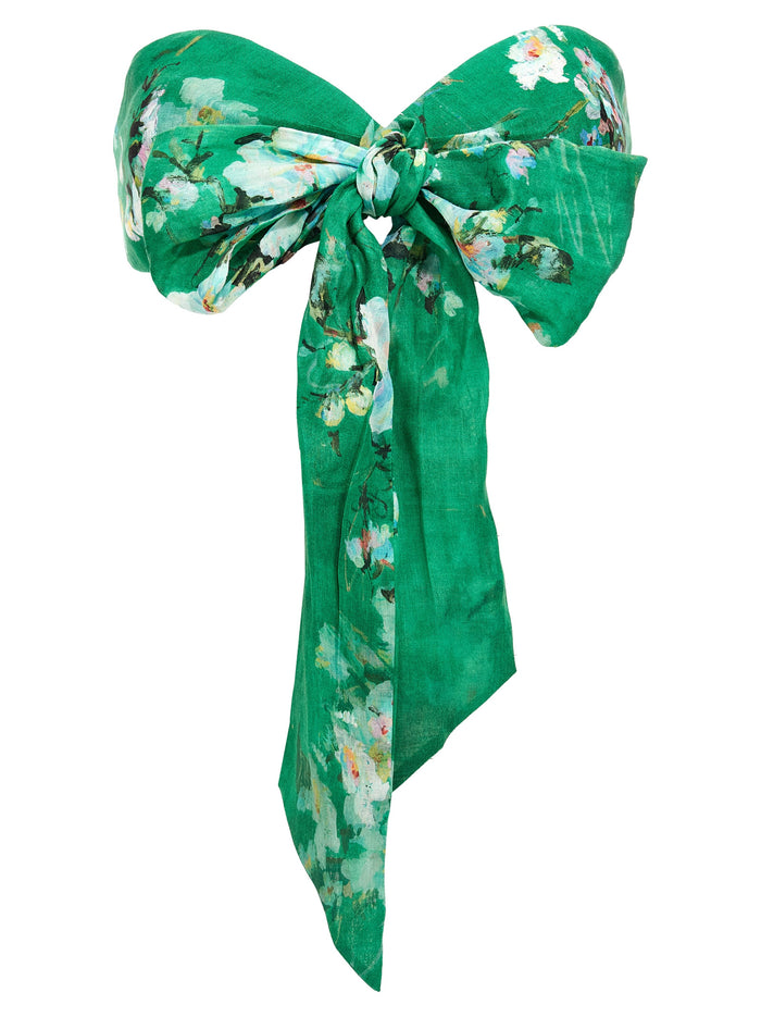 Bralette Everley Draped Bow Green Ramie Tops