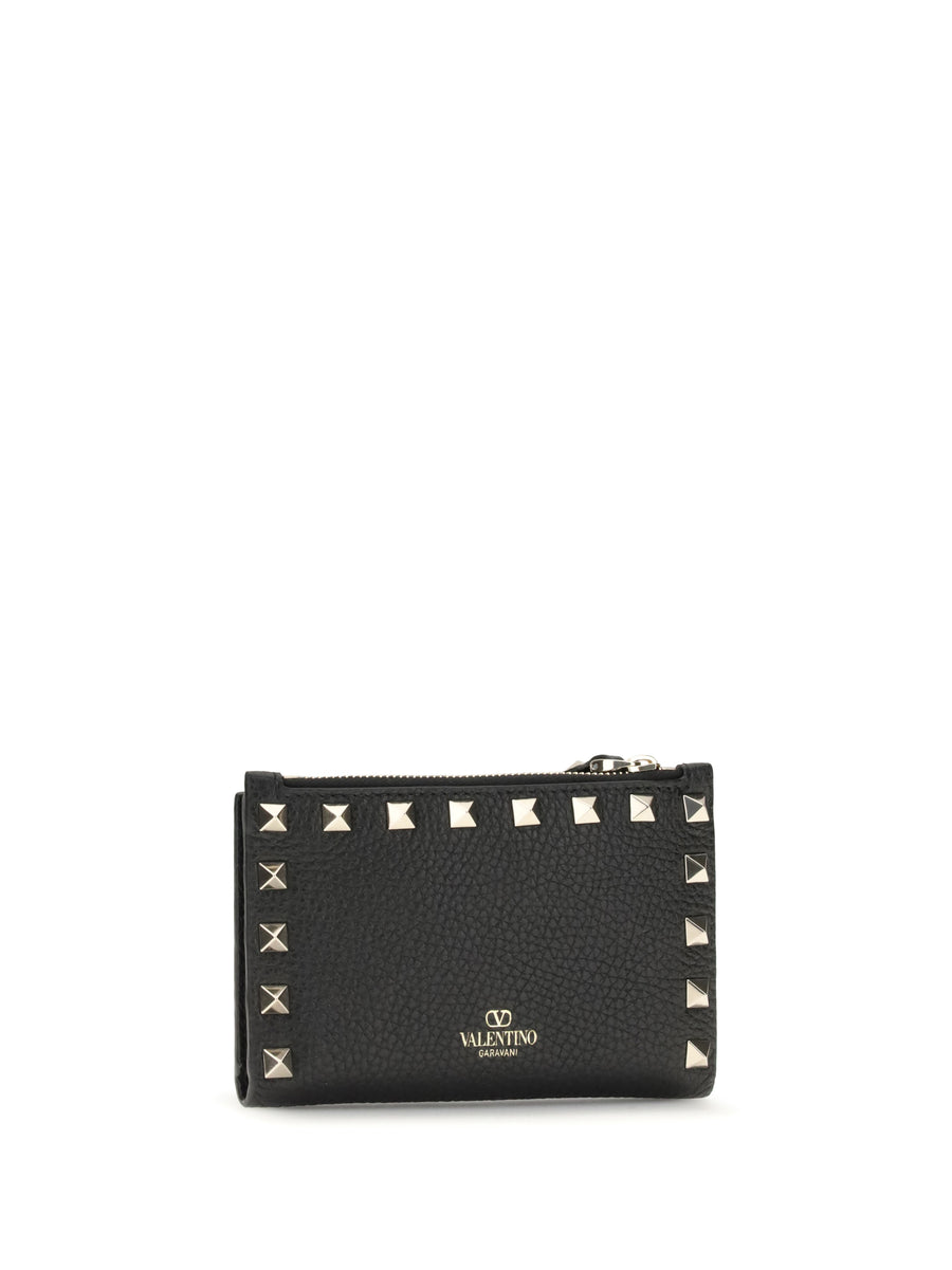 Coin Purse Card Case Rockstud Calf Leather Black Wallets & Purses