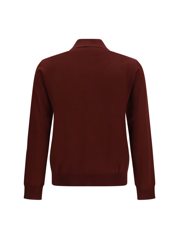 Long-Sleeve Wool Polo Bordeaux Burgundy Merino Shirts