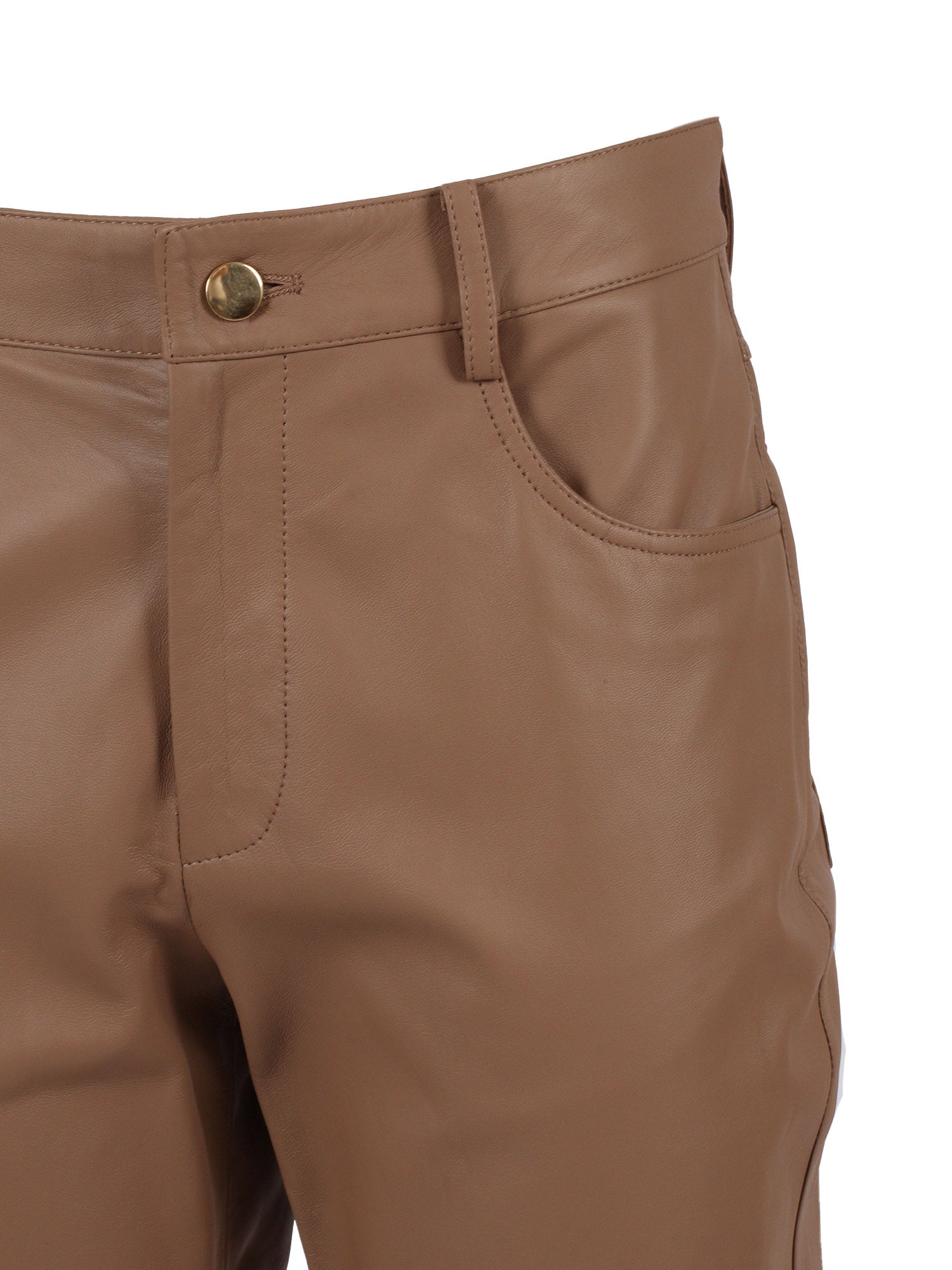 Soft Lambskin Bootcut Trousers Brown Real Leather