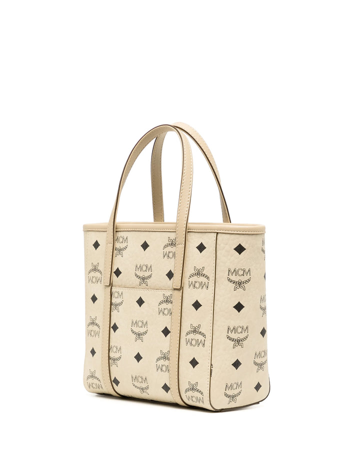 MCM Bags Beige Black Logo Polyurethane Polyester Cotton