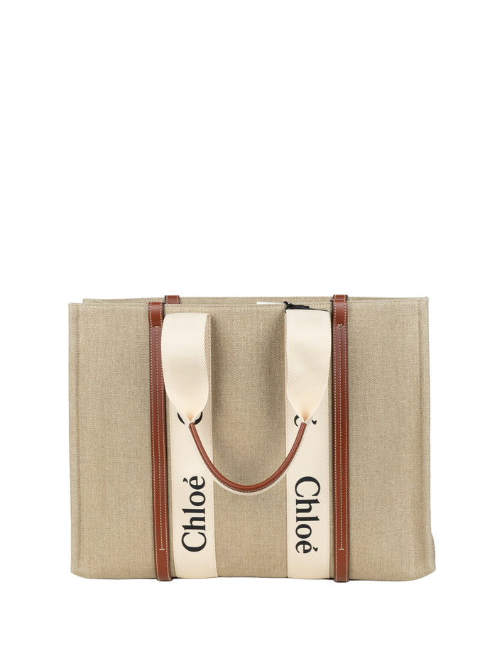 Chloè Bags White Brown Linen/calf Leather