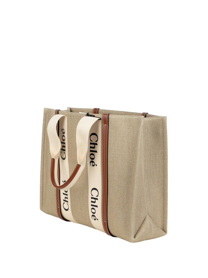 Chloè Bags White Brown Linen/calf Leather