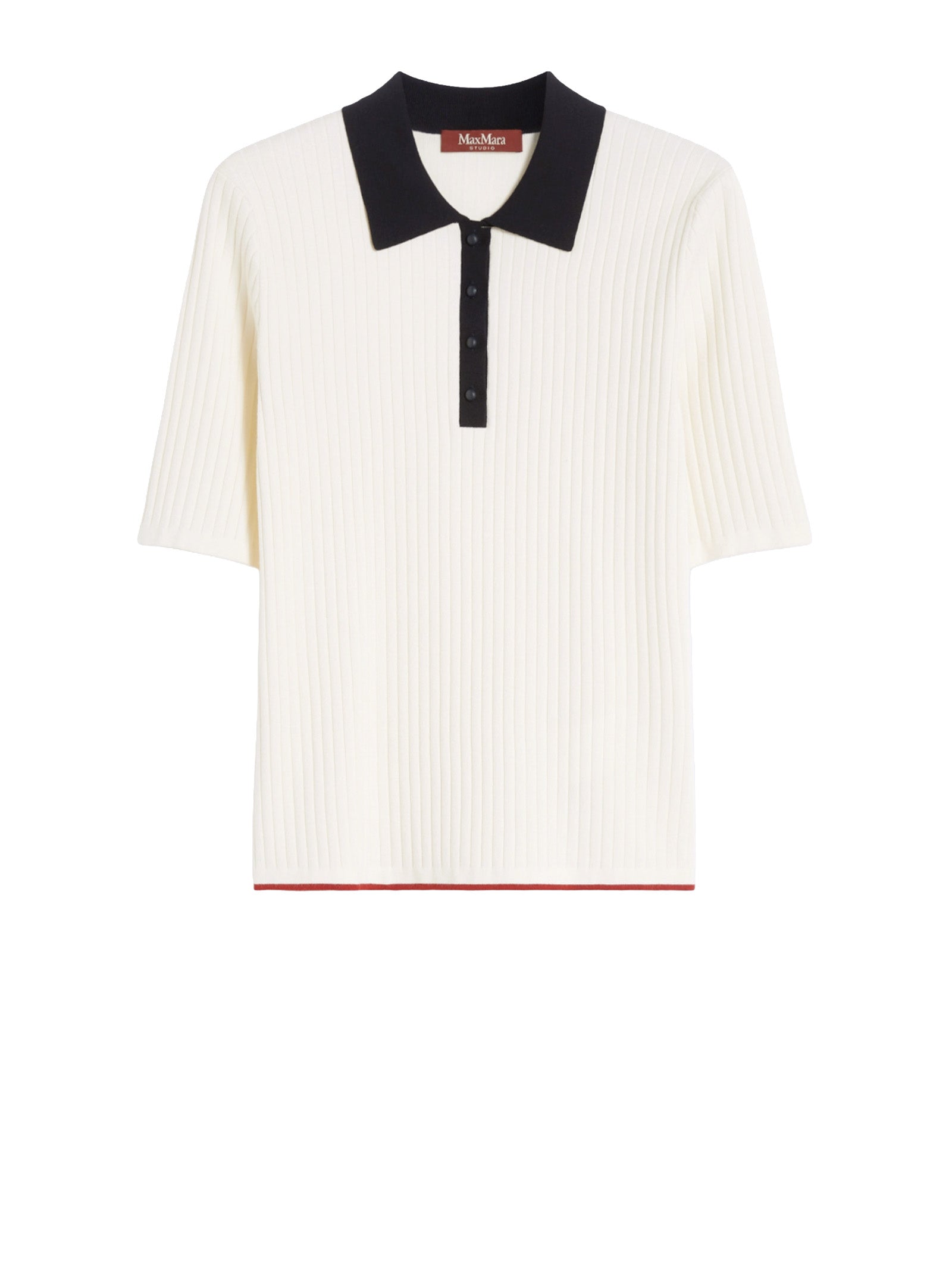 Max Mara Studio T-shirts and Polos Bianca Bordo Rosso In Maglia Viscosa