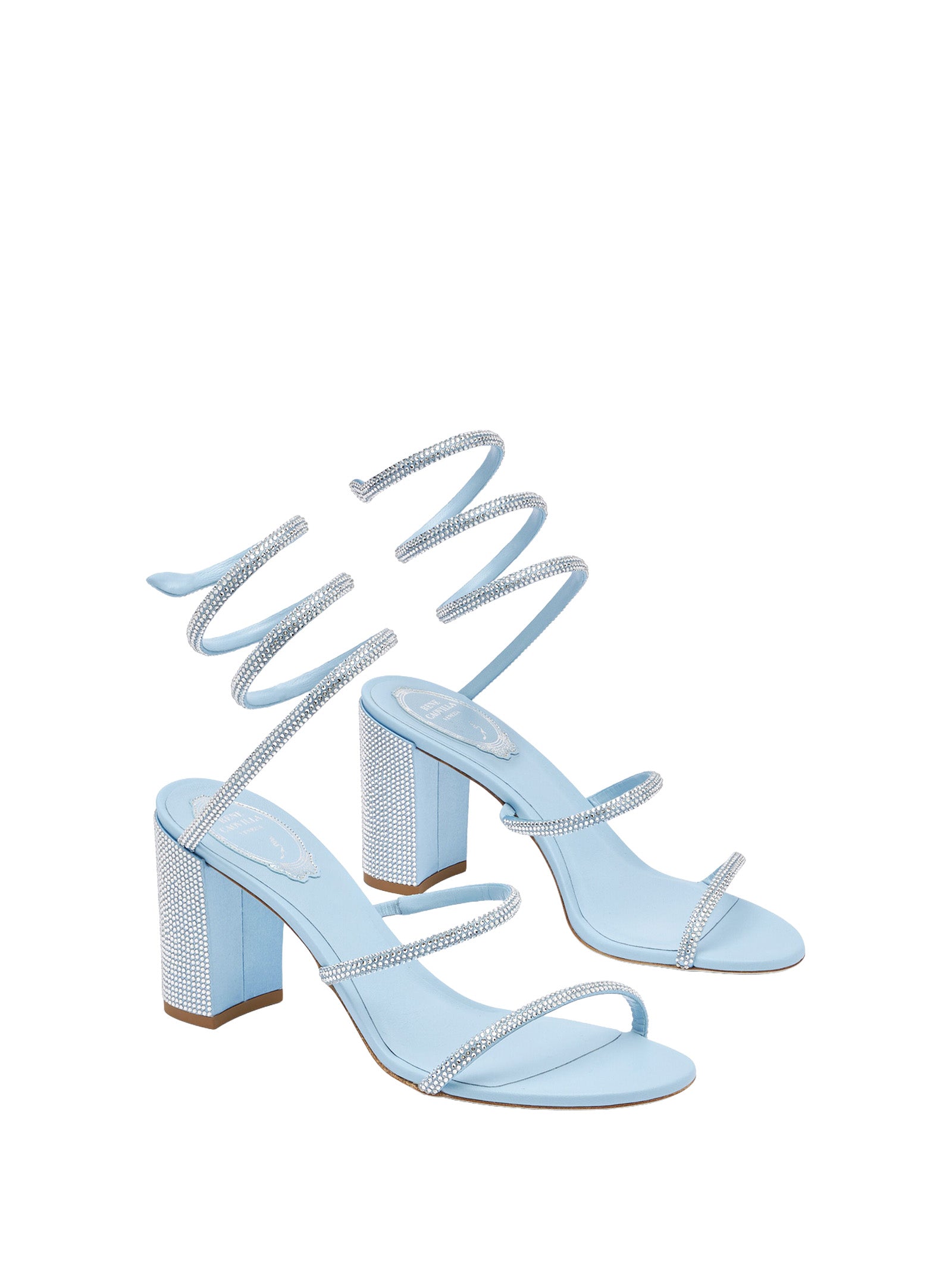 René Caovilla Sandals Baby Blue Satin Crystal Strass