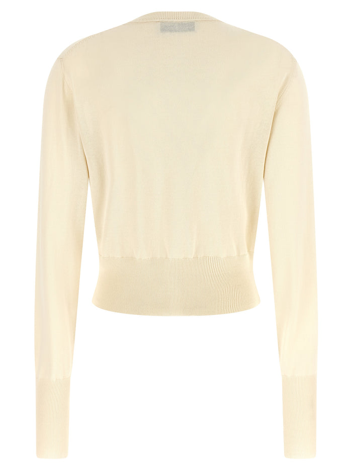 Bea Cropped Cardigan White Cotton Sweater, Cardigans