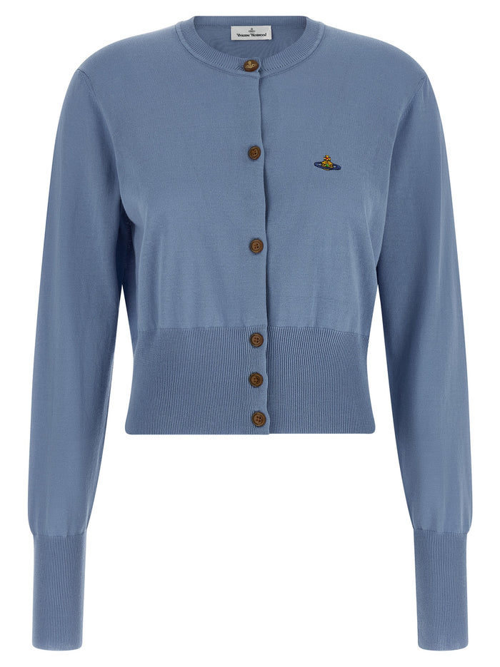 Bea Cropped Cardigan Light Blue Cotton Sweater, Cardigans