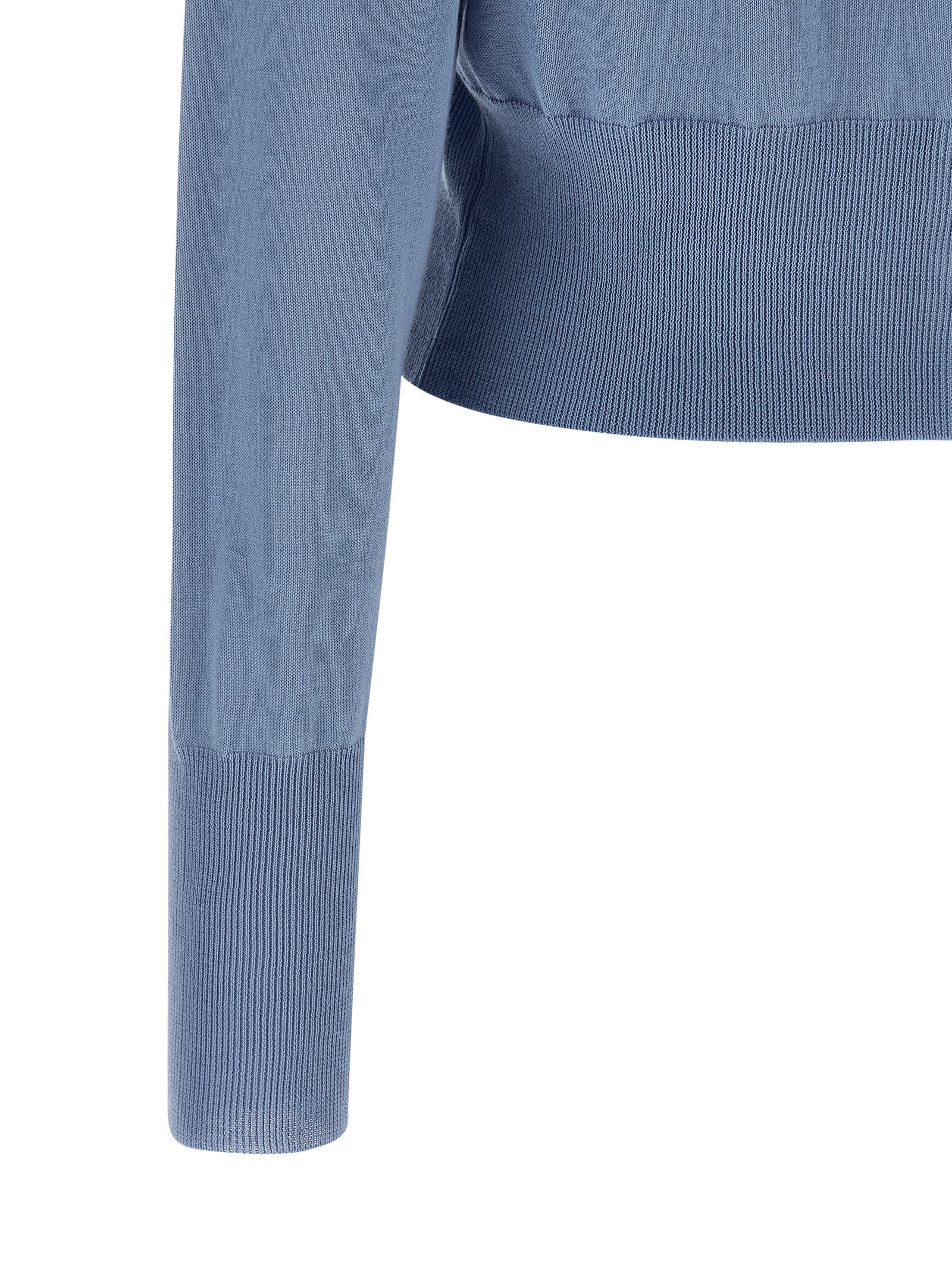 Bea Cropped Cardigan Light Blue Cotton Sweater, Cardigans