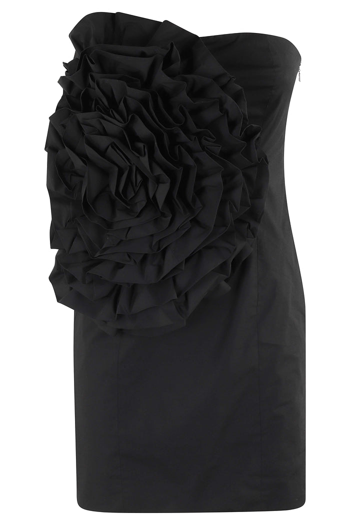 Big Flower Mini Dress Black Cotone Elastan Abito
