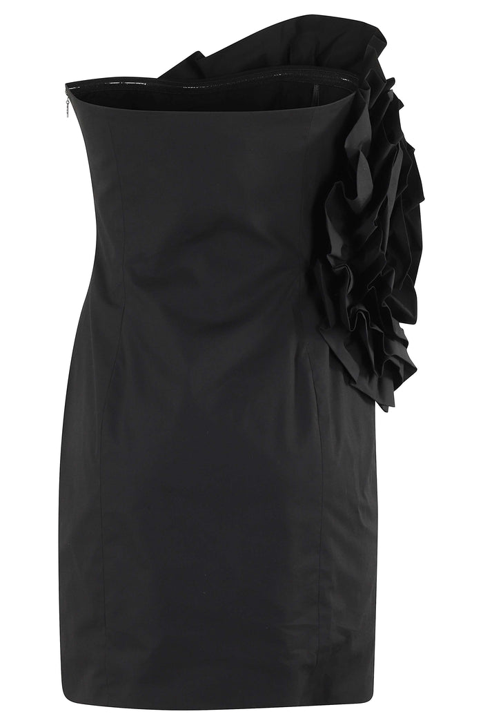 Big Flower Mini Dress Black Cotone Elastan Abito