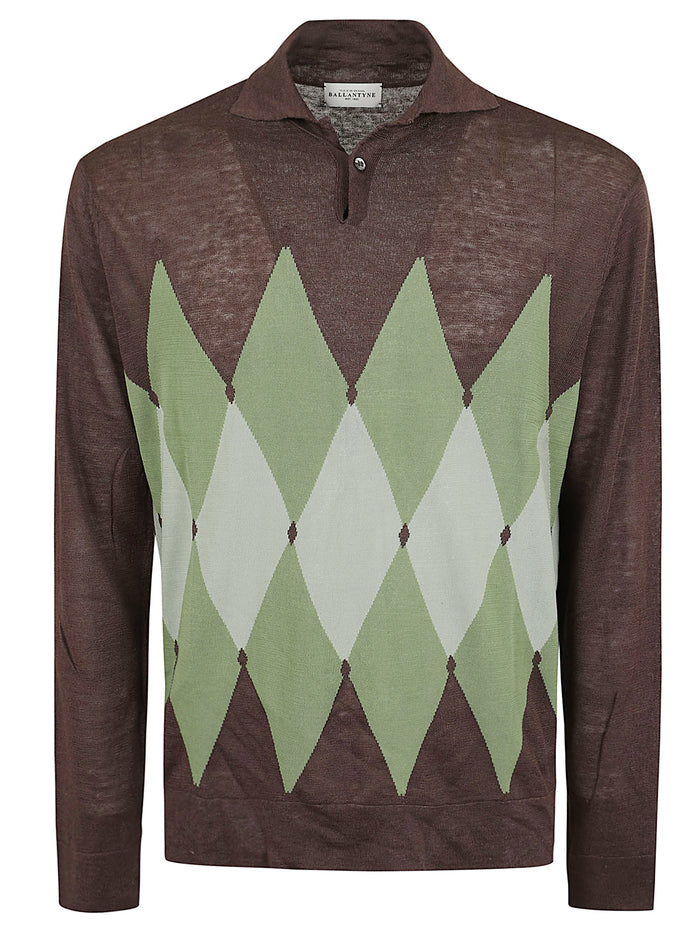 Polo Neck Pullover Green Cotton Maglia