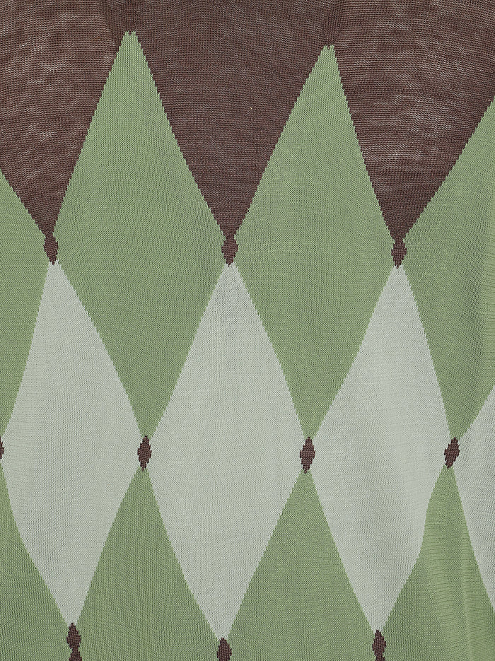 Polo Neck Pullover Green Cotton Maglia