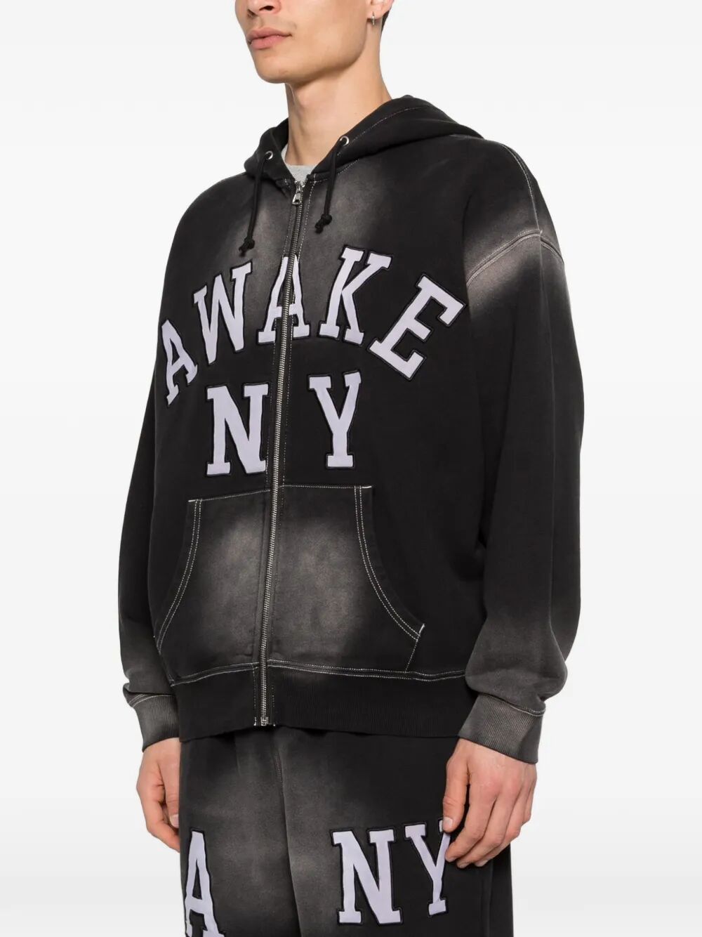 Collegiate Arch Zip Hoodie Black Cotton Sweatshirt