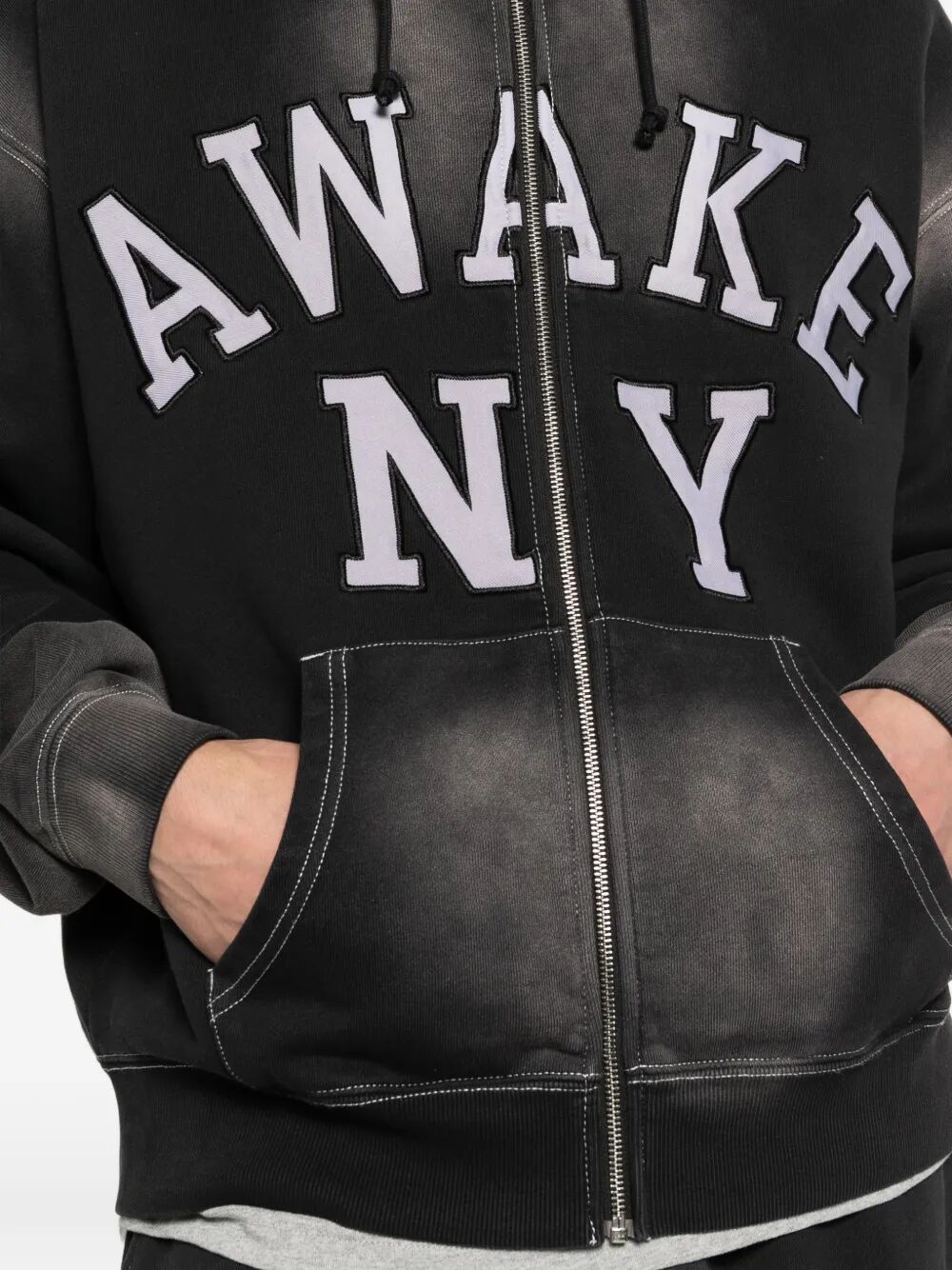 Collegiate Arch Zip Hoodie Black Cotton Sweatshirt