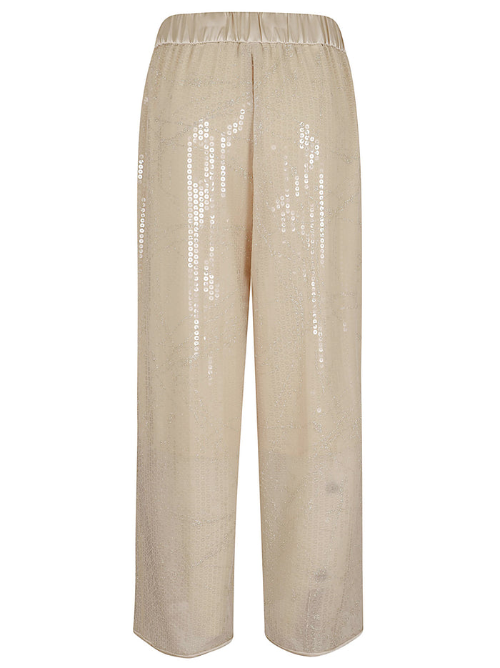 Pantalone Georgette Con Ricamo Di Pallette Nude & Neutrals Pantaloni