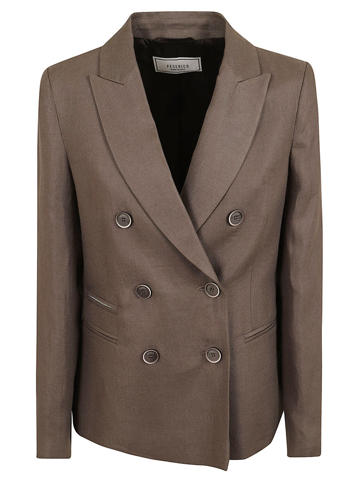 Blazer Gabardina In Puro Lino Brown