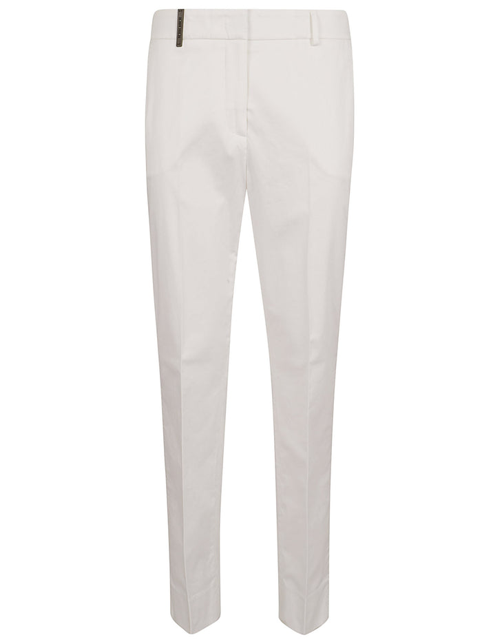 Pantalone A Sigaretta Raso Leggero White Poliestere Pantaloni