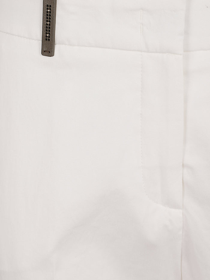 Pantalone A Sigaretta Raso Leggero White Poliestere Pantaloni