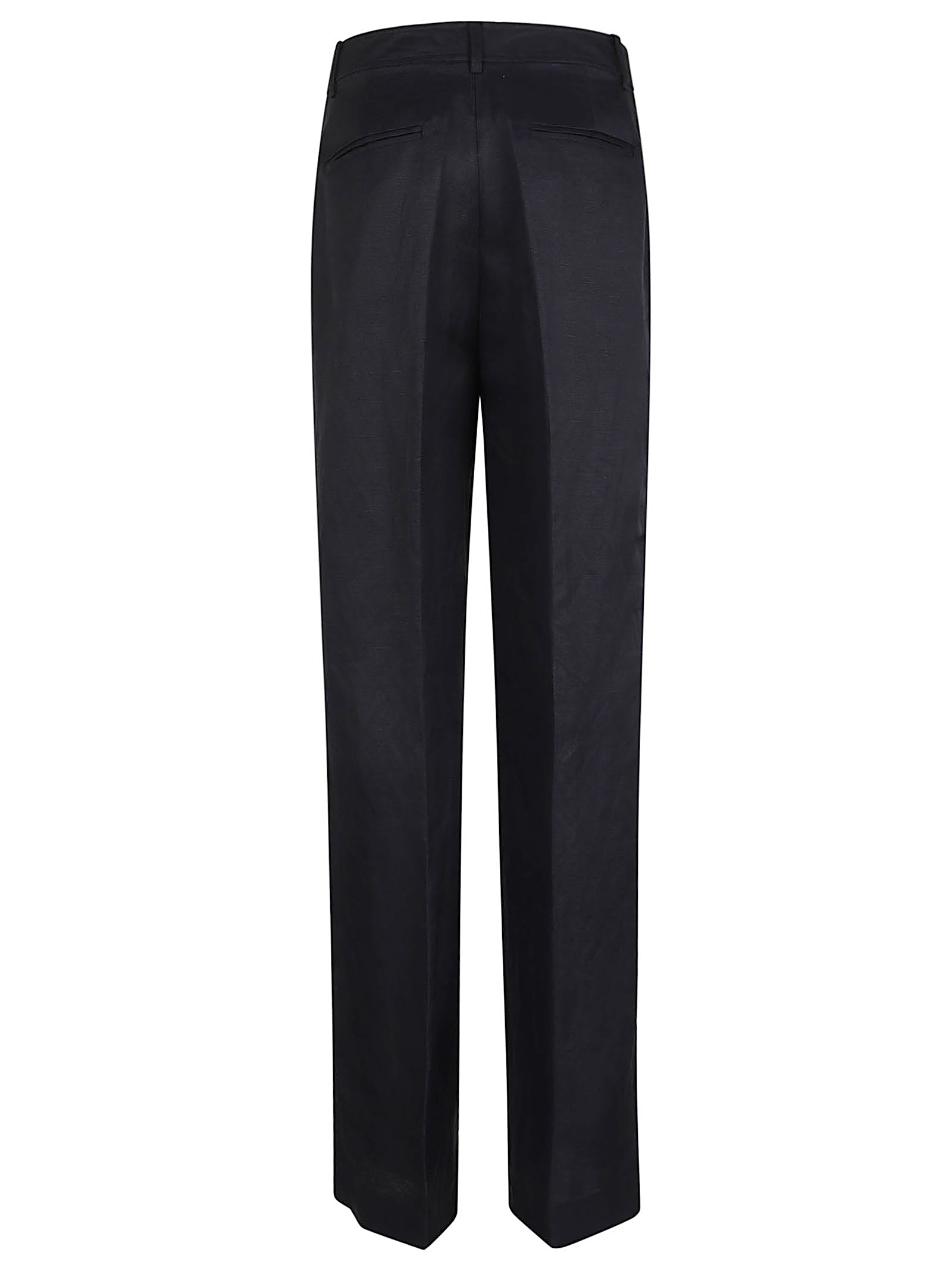 Woven-wide Leg-pants Blue Linen Viscose Pantaloni