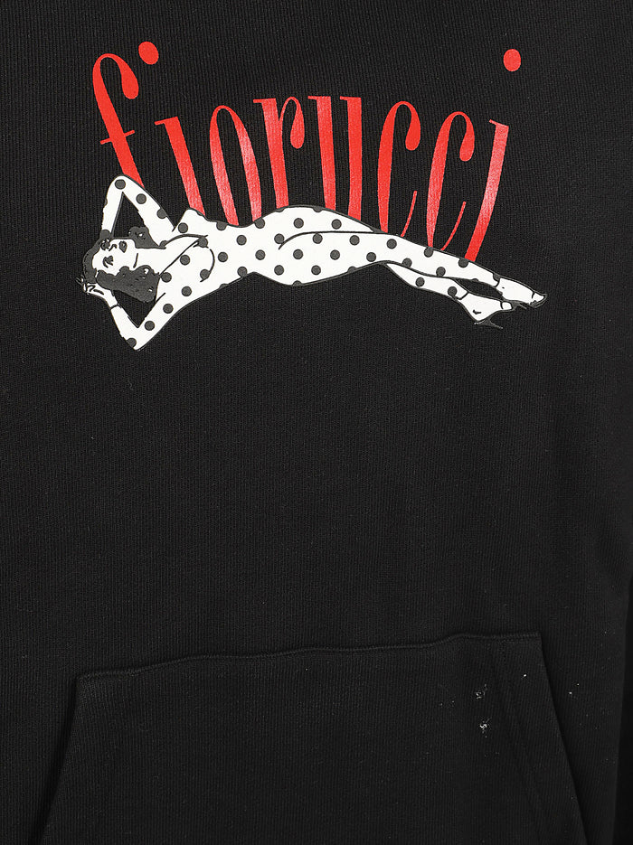 Womens Black Polka Dot Pin Up Print Relaxed Hoodie Felpa