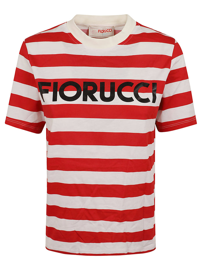 Womens Red Striped Logo Regular T-shirt