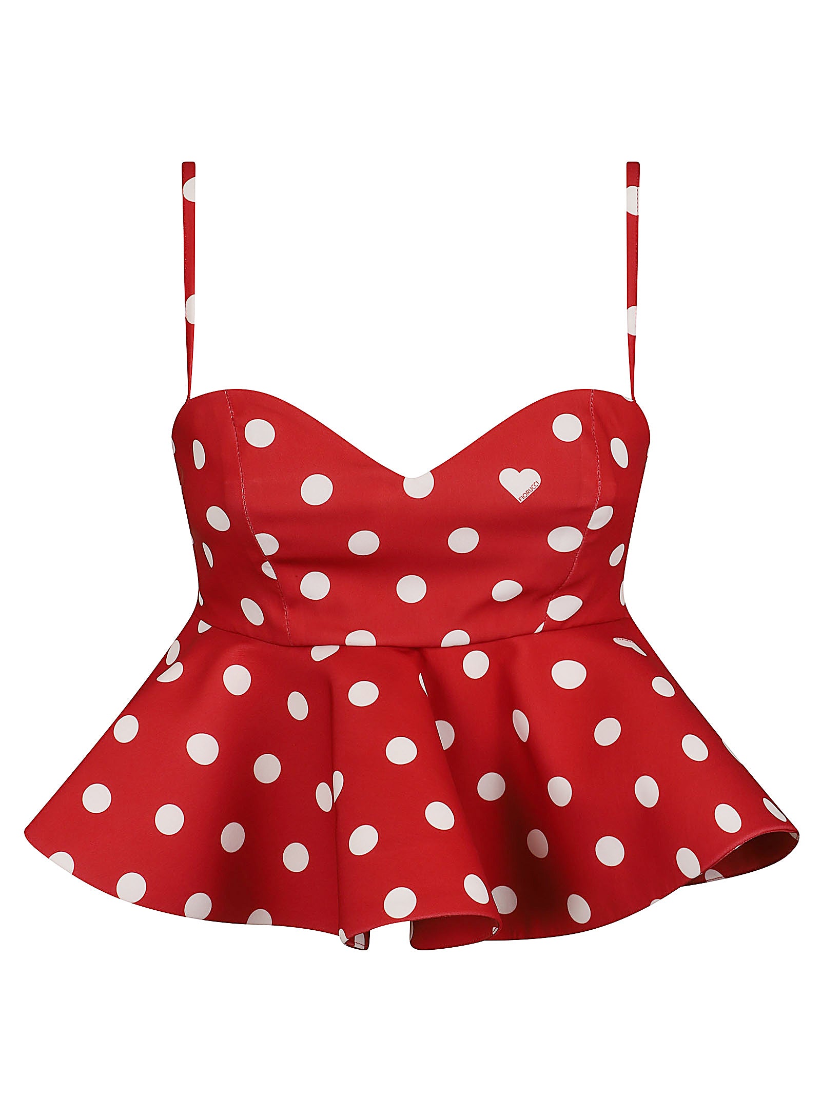 Red Neoprene Polka Dot Peplum Crop Top