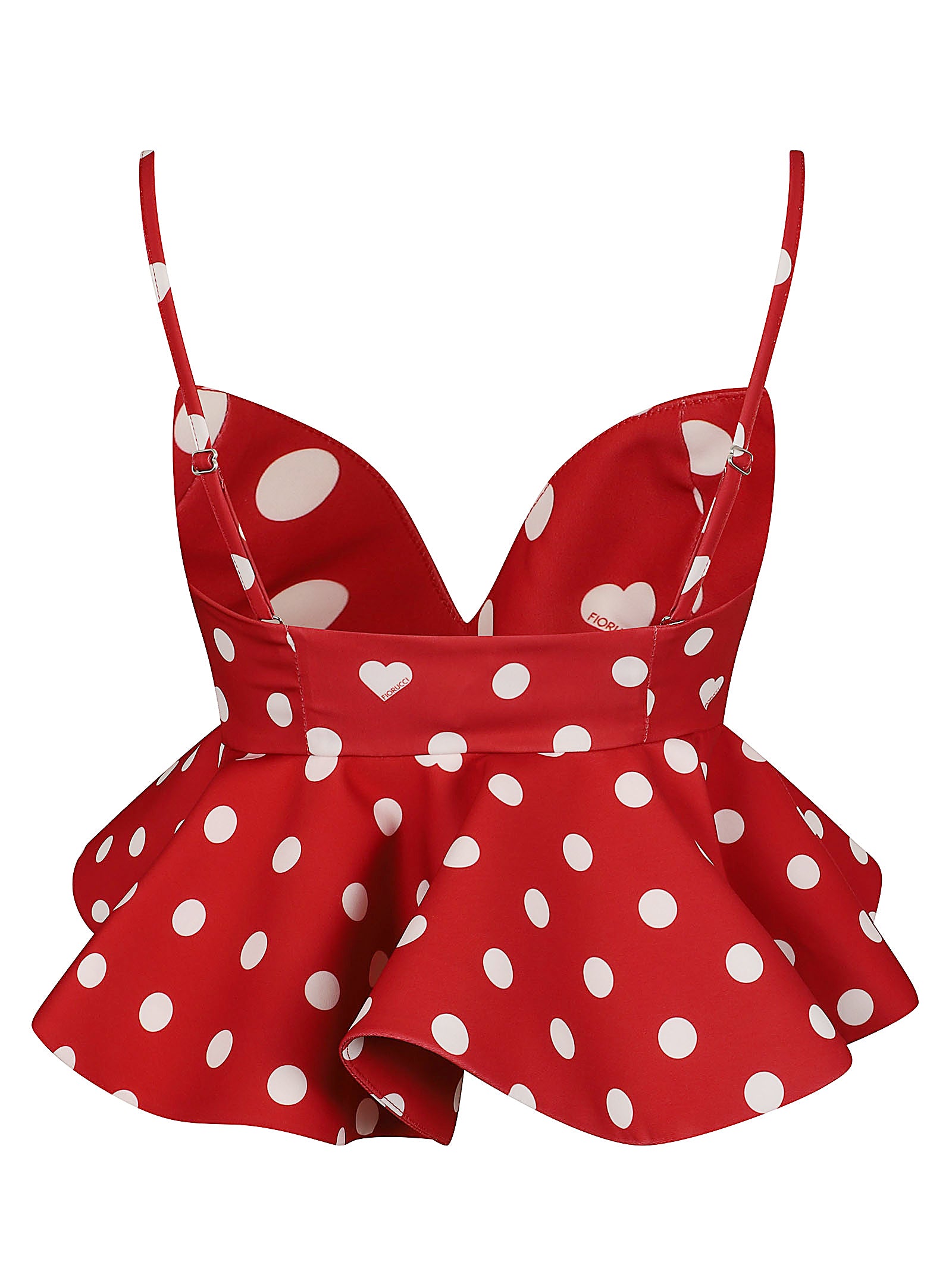 Red Neoprene Polka Dot Peplum Crop Top