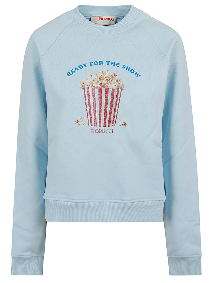 Light Blue Popcorn Print Slim Crewneck Sweatshirt Maglia