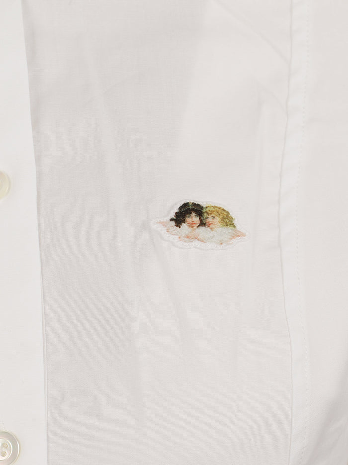 White Cropped Slim Angel Patch Shirt Camicia