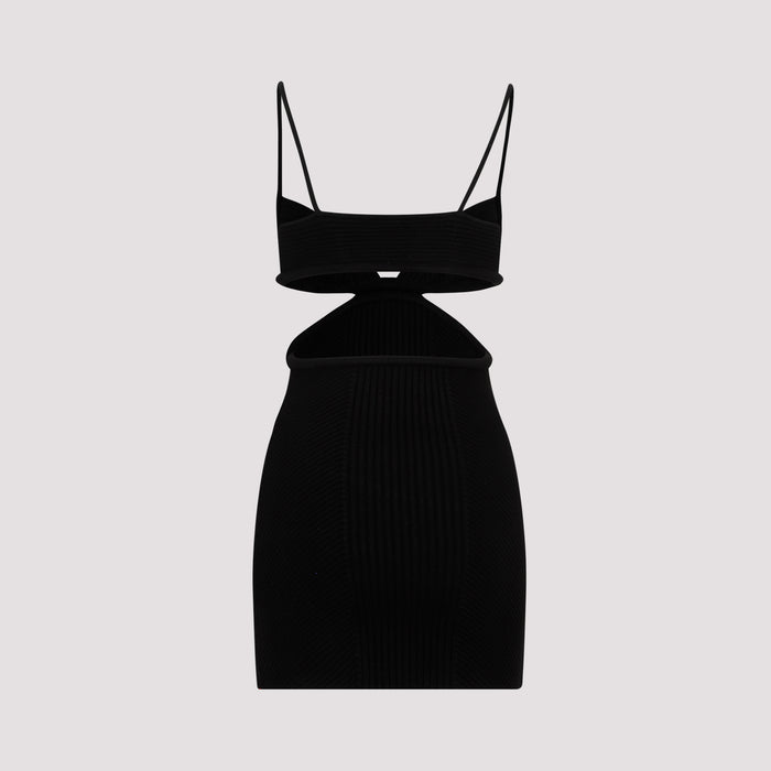 Cut Out Ribbed Mini Dress Black