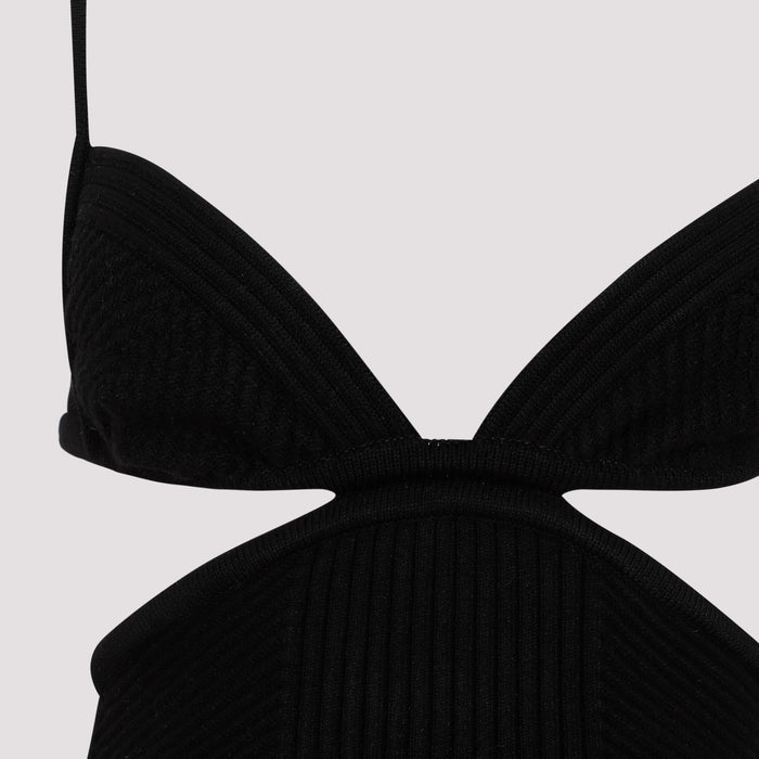 Cut Out Ribbed Mini Dress Black