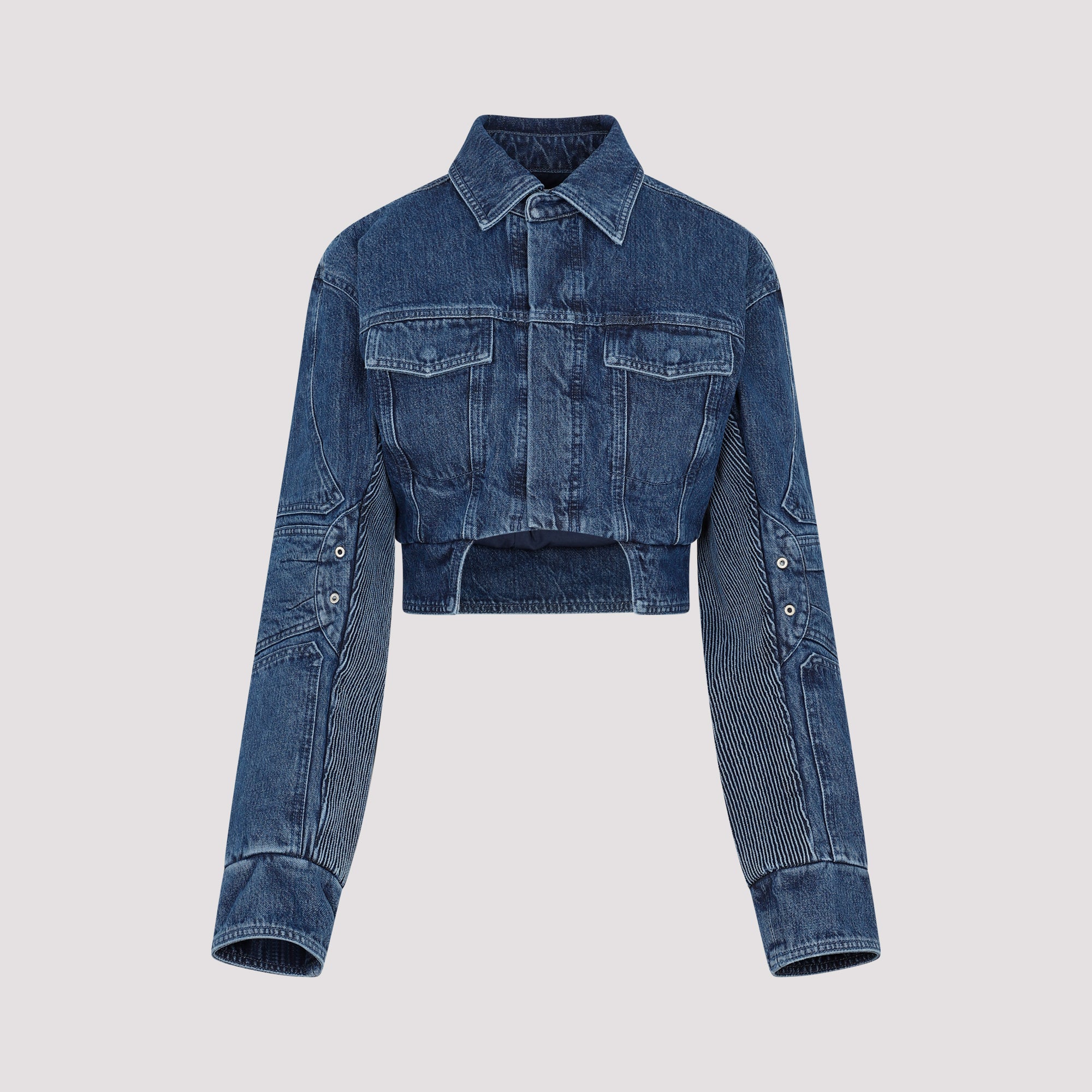 Motorcycle Hole Crop Jacket Blue Cotton