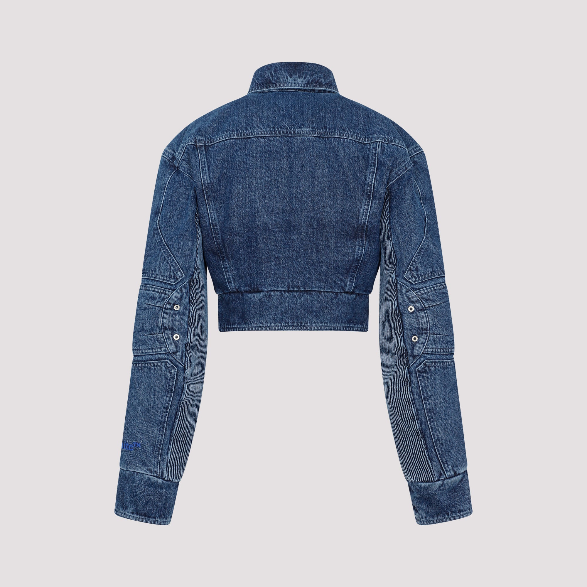 Motorcycle Hole Crop Jacket Blue Cotton