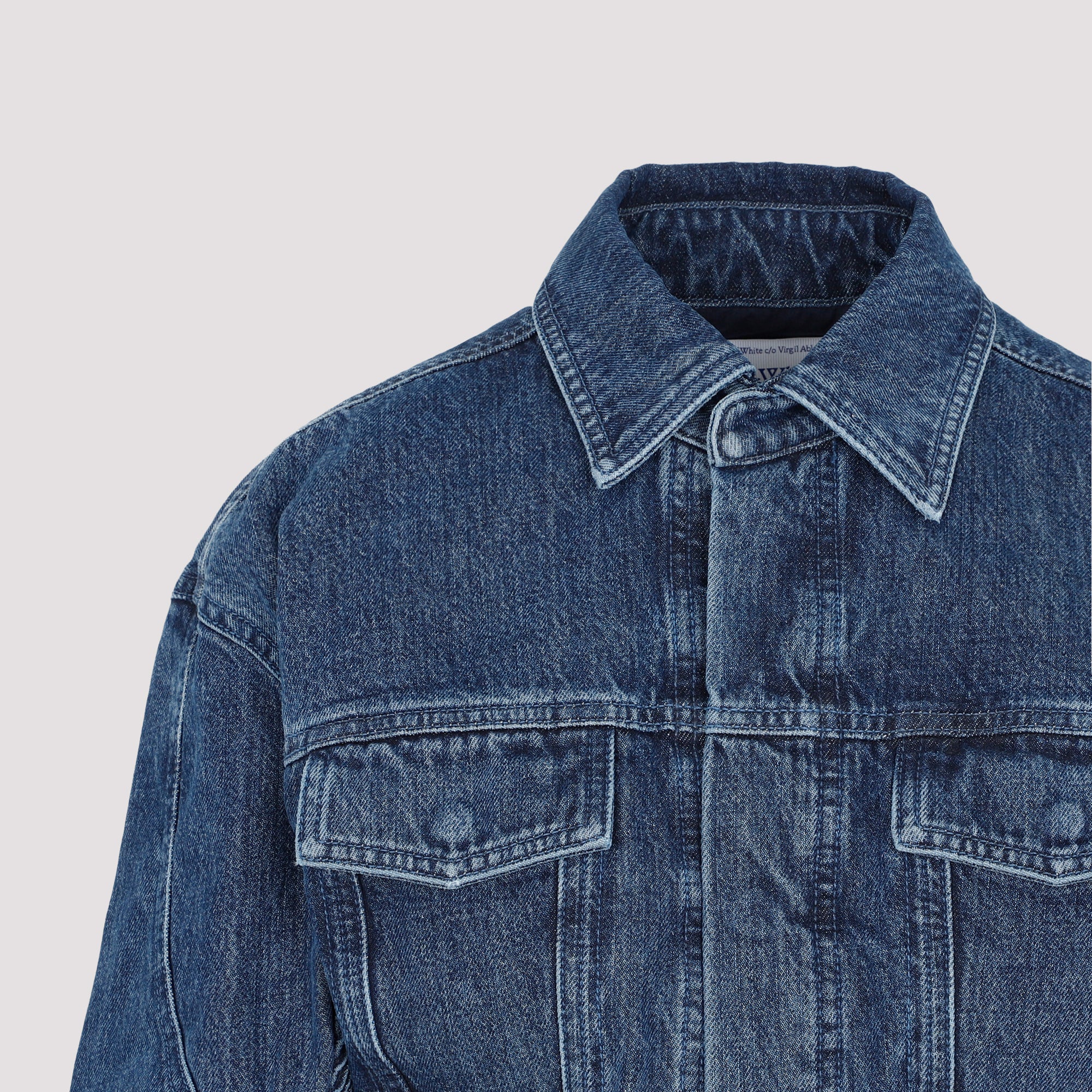 Motorcycle Hole Crop Jacket Blue Cotton