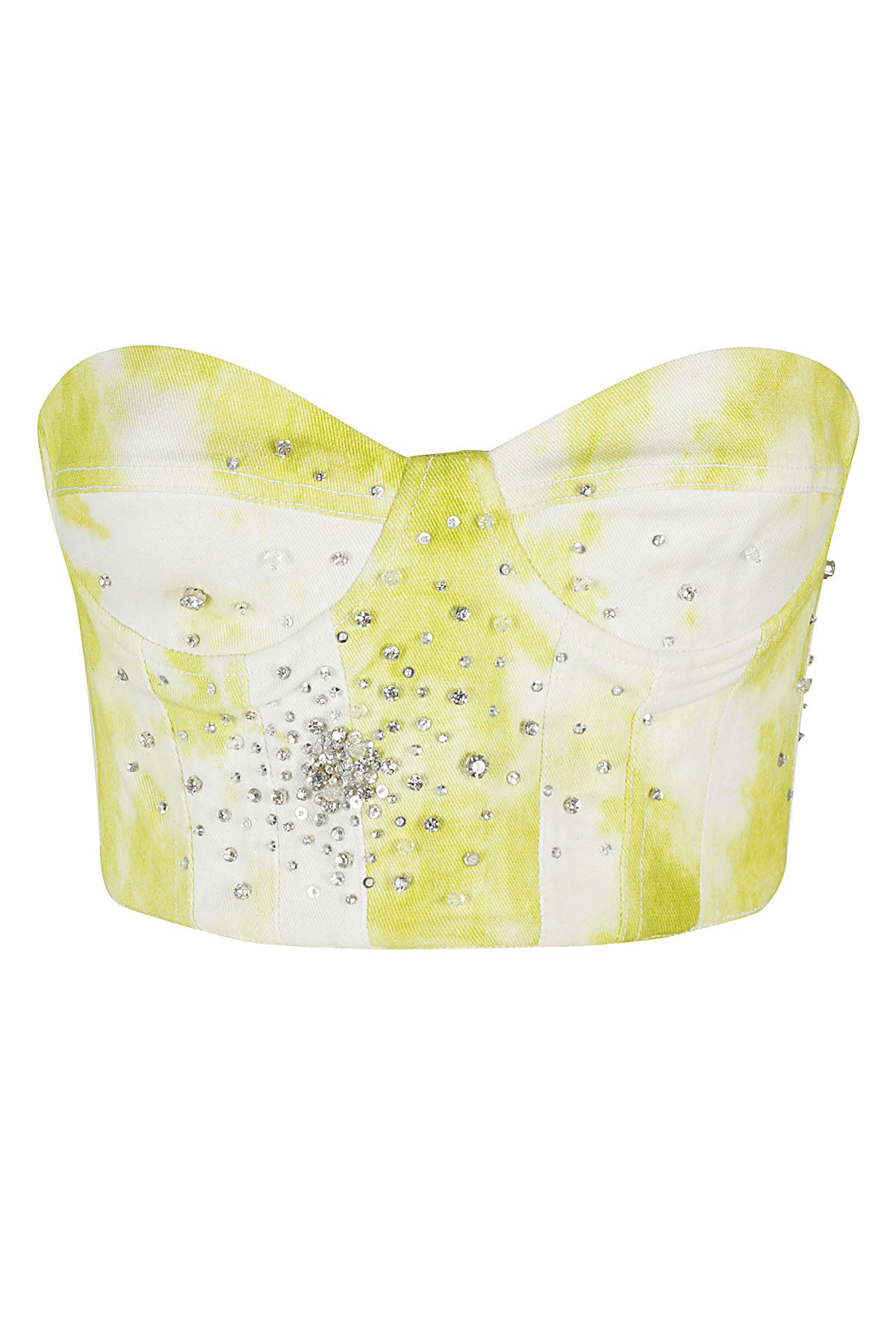 Tie Dye Embroidered Denim Bustier Yellow & Orange Cotton Elastane Top