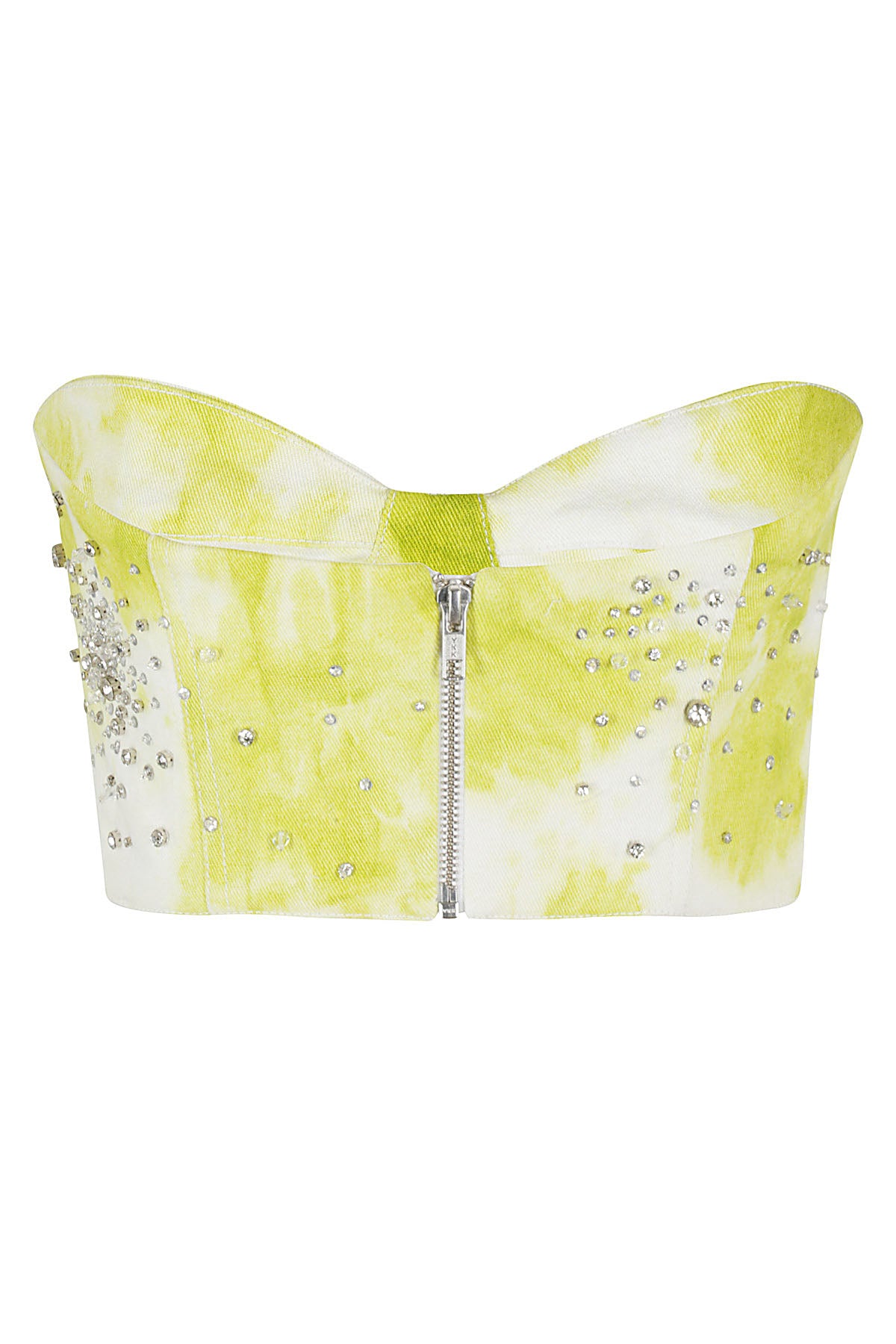 Tie Dye Embroidered Denim Bustier Yellow & Orange Cotton Elastane Top
