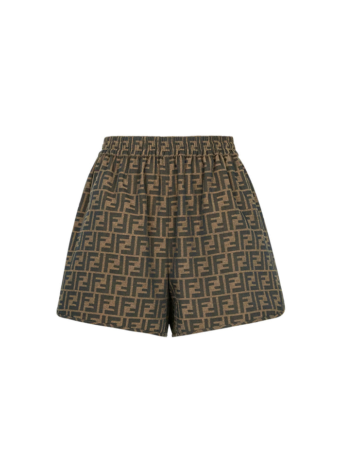 Fendi Shorts Tobacco Poliestere Cotone